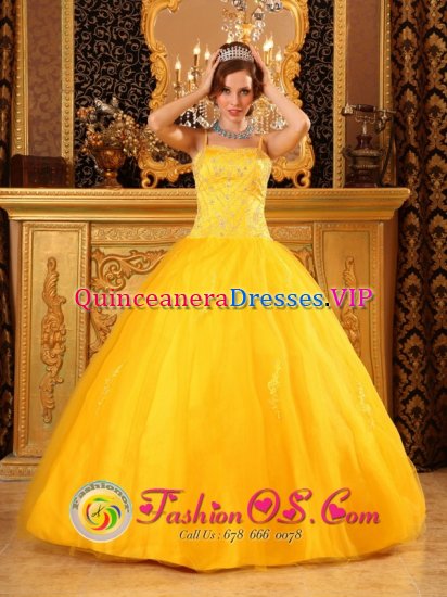 San Francisco Brand New Spaghetti Straps With Beaded Decorate Satin and Tulle Quinceanera Dress - Click Image to Close