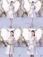 Low Price Lace and Belt Court Dresses for Sweet 16 Champagne Lace Up Sleeveless Mini Length