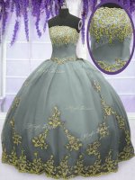 Appliques Quinceanera Dresses Grey Zipper Sleeveless Floor Length