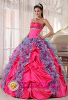 Milford Delaware/ DE Multi-color Beading and Ruffles Decorate lace up Quinceanera Dress With Strapless Organza and Taffeta