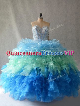 Ball Gowns Quince Ball Gowns Multi-color Sweetheart Organza Sleeveless Floor Length Lace Up