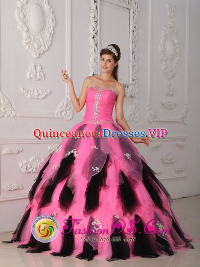 Ruched Bodice Beautiful Pink and Black Princess Quinceanera Dress In Farmington Hills Michigan/MI - Click Image to Close