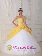 Sedgefield Durham Yellow and White Quinceanera Dress With beading Bodice Taffeta