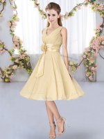 Customized Champagne Lace Up V-neck Hand Made Flower Dama Dress for Quinceanera Chiffon Sleeveless