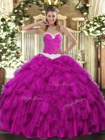 Latest Fuchsia Sweetheart Lace Up Appliques and Ruffles 15th Birthday Dress Sleeveless(SKU SJQDDT1514002-3BIZ)