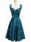 Teal Taffeta Lace Up Straps Sleeveless Knee Length Court Dresses for Sweet 16 Ruching