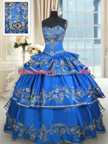 Lovely Beading and Embroidery and Ruffled Layers Sweet 16 Dresses Blue Lace Up Sleeveless Floor Length - Click Image to Close