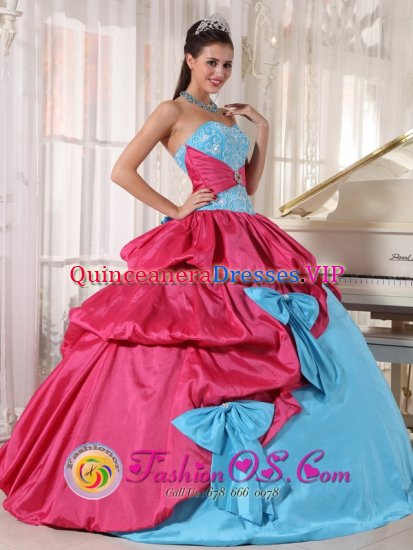 Parkville Missouri/MO Sweetheart Neckline With Brand New Style Aqua Blue and Hot Pink Quinceanera Dress in pick ups and bowknot - Click Image to Close