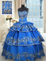 Lovely Beading and Embroidery and Ruffled Layers Sweet 16 Dresses Blue Lace Up Sleeveless Floor Length