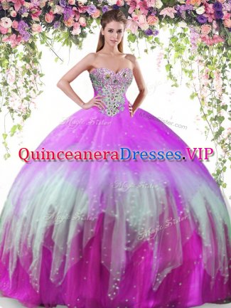 Sweetheart Sleeveless Lace Up Quince Ball Gowns Multi-color Tulle