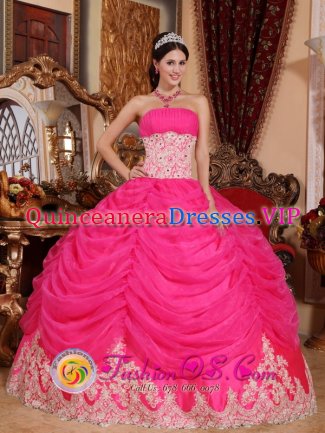 Poole Dorset Beaded Decorate Bodice Lovely Hot Pink Sweet Quinceanera Dress Strapless Organza Ball Gown