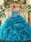 Teal Sleeveless Organza Lace Up Quinceanera Gowns for Military Ball and Sweet 16 and Quinceanera