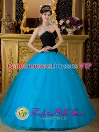 Teal and Black Exquisite Taffeta and Tulle Quinceanera Dress With Sweetheart Beaded Decorate IN Locarno Switzerland