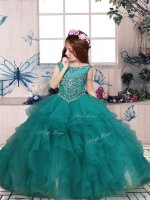 New Style Turquoise Scoop Zipper Beading and Ruffles High School Pageant Dress Sleeveless