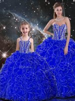 Royal Blue Sleeveless Organza Lace Up Vestidos de Quinceanera for Military Ball and Sweet 16 and Quinceanera