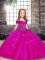 Dramatic Fuchsia Tulle Lace Up Little Girl Pageant Gowns Sleeveless Floor Length Beading