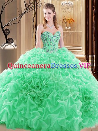 Modest Pick Ups Ball Gowns 15th Birthday Dress Sweetheart Fabric With Rolling Flowers Sleeveless Floor Length Lace Up