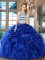 Backless Scoop Sleeveless Quinceanera Dress Floor Length Beading and Ruffles and Pick Ups Royal Blue Organza