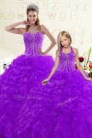 Vintage Floor Length Ball Gowns Sleeveless Purple Quince Ball Gowns Lace Up