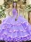 Sleeveless Organza Floor Length Lace Up Sweet 16 Dresses in Lavender with Beading and Ruffled Layers