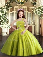 Sleeveless Floor Length Beading Lace Up Pageant Dress for Teens with Yellow Green