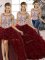 Floor Length Lace Up Vestidos de Quinceanera Burgundy for Military Ball and Sweet 16 and Quinceanera with Beading and Ruffles