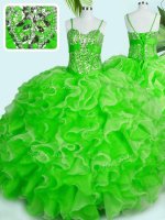 Inexpensive Sleeveless Organza Floor Length Lace Up Vestidos de Quinceanera in with Beading and Ruffles