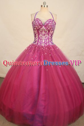 Wonderful ball gown halter top and sweetheart-neck floorr-length fuchsia embroidery with beading quinceanera dresses FA-X-092