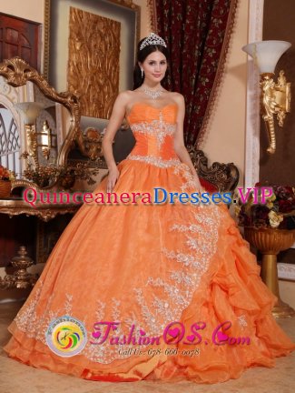 Chestertown Maryland/MD Gorgeous Orange Red Ruched Bodice Quinceanera Dress For Sweetheart Organza Beading Ball Gown