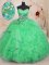 Floor Length Apple Green Quinceanera Gown Organza Sleeveless Beading and Ruffles