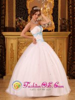 Aspen Colorado/CO Beautiful Beading White Quinceanera Dress For Custom Made Strapless Satin and Organza Ball Gown