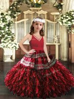 Sleeveless Appliques and Ruffles Zipper Little Girls Pageant Dress Wholesale