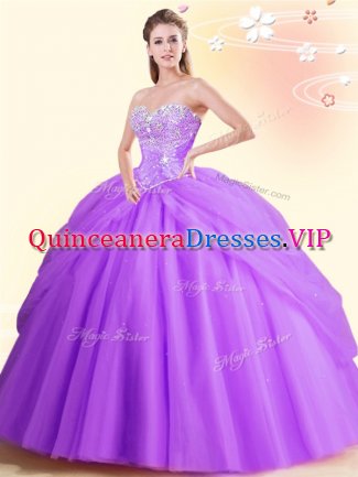 Best Selling Lilac Sleeveless Floor Length Beading Lace Up Sweet 16 Quinceanera Dress