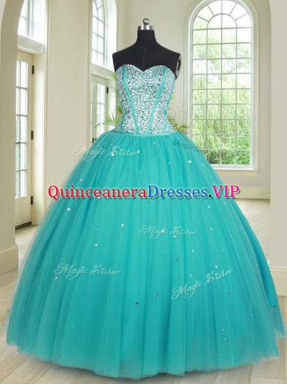 Sweetheart Sleeveless Tulle Sweet 16 Dresses Beading Lace Up - Click Image to Close