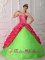 St. Catharines Ontario/ON Coral Red and Spring Green Appliques and Ruch Wedding Dress With Sweetheart Taffeta