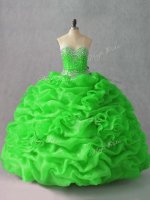 Most Popular Floor Length Quinceanera Gowns Organza Sleeveless Beading and Hand Made Flower