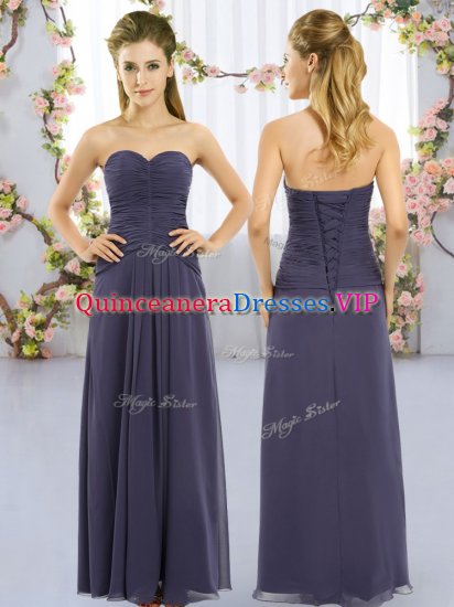 Chic Navy Blue Chiffon Lace Up Court Dresses for Sweet 16 Sleeveless Floor Length Ruching - Click Image to Close