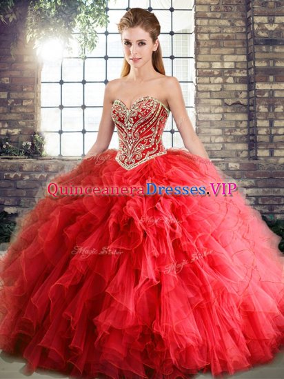 Floor Length Red Quinceanera Dress Sweetheart Sleeveless Lace Up - Click Image to Close