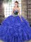 Sweep Train Mermaid Quinceanera Gowns Royal Blue Sweetheart Organza Sleeveless Lace Up