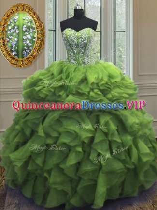 Artistic Green Sweetheart Neckline Beading and Ruffles Quinceanera Gown Sleeveless Lace Up