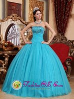 Bloomfield Connecticut/CT Embroidery with Exquisite Beadings Popular Turquoise Quinceanera Dress Strapless Tulle Ball Gown