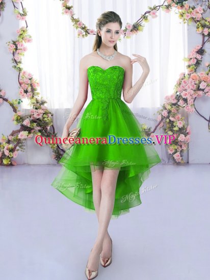 Green A-line Lace Court Dresses for Sweet 16 Lace Up Tulle Sleeveless High Low - Click Image to Close