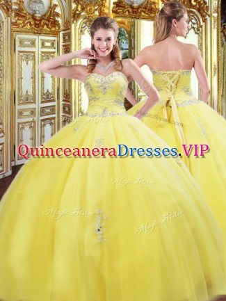 Eye-catching Beading and Appliques Quinceanera Dresses Gold Lace Up Sleeveless Floor Length