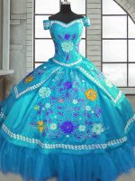 Adorable Teal Short Sleeves Taffeta Lace Up Sweet 16 Dress for Military Ball and Sweet 16 and Quinceanera(SKU PSSW743-1BIZ)