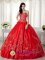 Anderson Indiana/IN Red Sweetheart Neckline Beaded and Embroidery Decorate For Quinceanera Dress