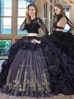 Ideal Taffeta Scoop Long Sleeves Brush Train Backless Embroidery and Pick Ups Quinceanera Gowns in Purple