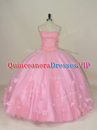 Floor Length Baby Pink 15 Quinceanera Dress Sweetheart Sleeveless Lace Up