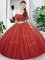 Lace Military Ball Gown Coral Red Lace Up Sleeveless Floor Length