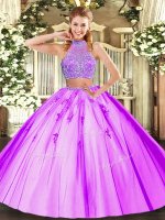 Halter Top Sleeveless Tulle Quinceanera Gowns Beading Criss Cross(SKU SJQDDT1033002-1BIZ)