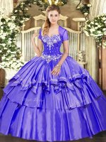 Great Purple Sleeveless Beading and Ruffled Layers Floor Length Quinceanera Dress